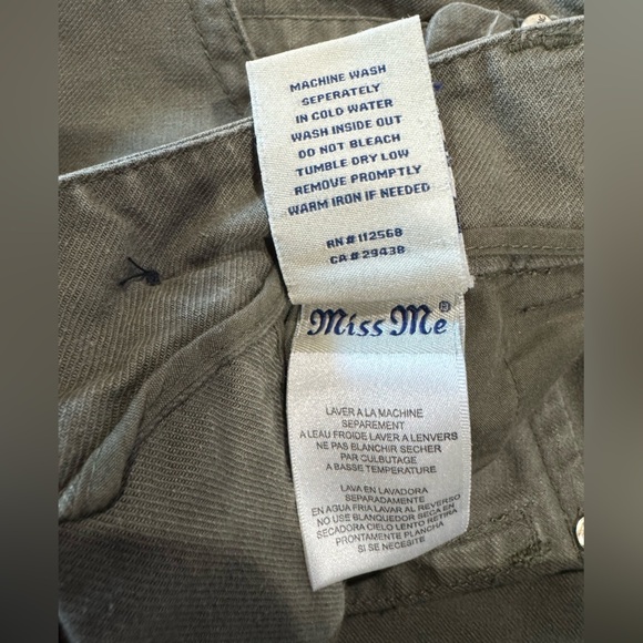 Miss Me Olive Green Cargo Pants – Size 27 – 100% Cotton – Style CP1241 - Picture 8 of 10